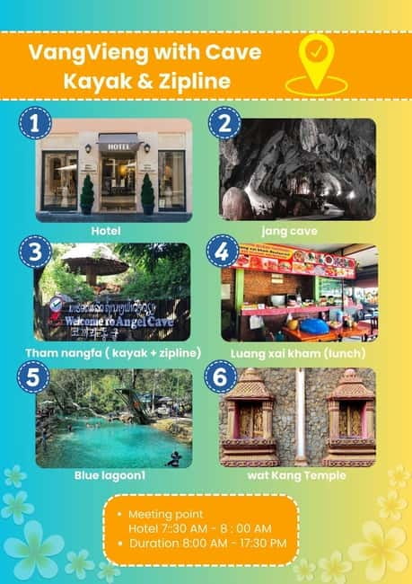From Vientiane: Vang Vieng Tour with Cave Kayak & Zipline - The cave complex stop: An Mone and Angel Cave Place and active transitions