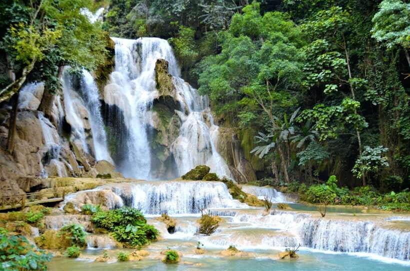 Kuang Si Waterfall, Tree Top Cafe, Ziplining - At Kuang Si Falls: turquoise pools, shaded paths, and breaks that matter